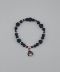 Bracciale in Ossidiana e Polvere di Lava con Ciondolo Coccinella e Perla