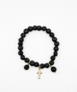 Bracciale in Pietra Lavica con Croce in Zama