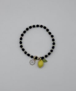 Bracciale in Polvere di Lava e Ossidiana con Ciondolo Limone