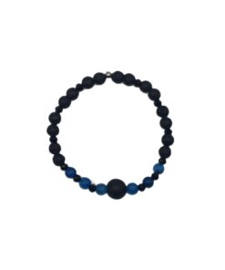 Bracciale con Pietre da 6mm in Lava e Ossidiana con Agata Blu e Perla Centrale da 10mm