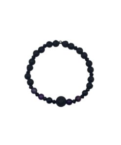 Bracciale con Pietre da 6mm in Lava e Ossidiana con Ametista e Perla Centrale da 10mm