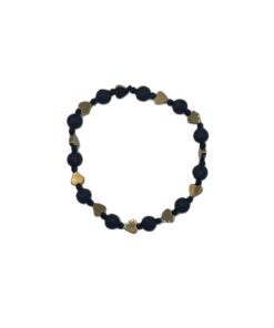 Bracciale con Pietre da 6mm in Lava e Ossidiana con Cuori in Ematite Dorata