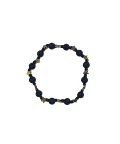 Bracciale con Pietre da 6mm in Lava e Ossidiana con Stelle in Ematite Dorata