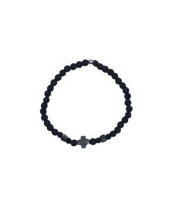 Bracciale con Pietre di Lava da 4mm, Ossidiana e Crocetta in Ematite