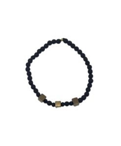 Bracciale con Pietre di Lava da 4mm, Ossidiana e Cubi in Ematite Dorata