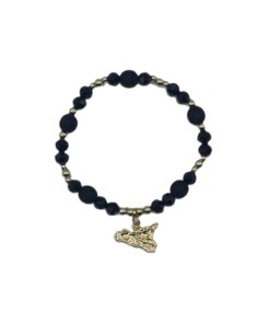 Bracciale in Polvere di Lava e Ossidiana con Ciondolo Sicilia in Metallo Doratosaa
