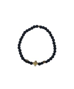 Titolo: Bracciale con Pietre di Lava da 4mm, Ossidiana e Crocetta in Ematite Dorata