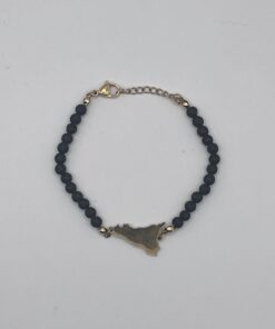 Bracciale con Pietre di Lava da 4mm e Ciondolo in Metallo Sicilia Giallo