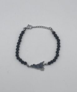 Bracciale con Pietre di Lava da 4mm e Ciondolo in Metallo Sicilia Grigio