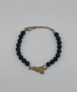 Bracciale con Pietre di Lava da 6mm e Ciondolo in Metallo Sicilia Giallo