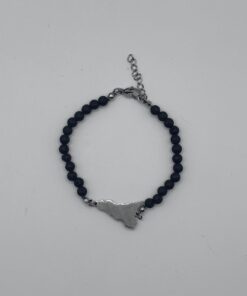 Bracciale con Pietre di Lava da 6mm e Ciondolo in Metallo Sicilia Grigio