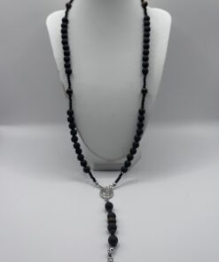 Rosario in Pietra Lavica da 8mm, Ossidiana, Ematite, Metallo e Occhio di Tigre Marrone