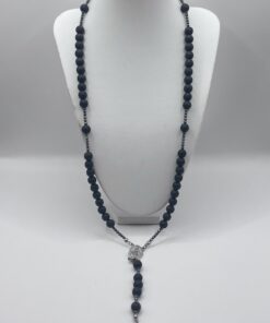 Rosario in Pietra Lavica da 8mm e Ematite Sfaccettata