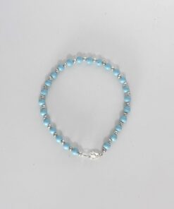 Bracciale in Pasta di Turchese da 4mm con Palline Argentate e Perle Bianche